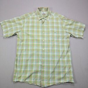 Lacoste Men's Short Sleeve Plaid Button‎ Up Shirt Green White Blue Size 41